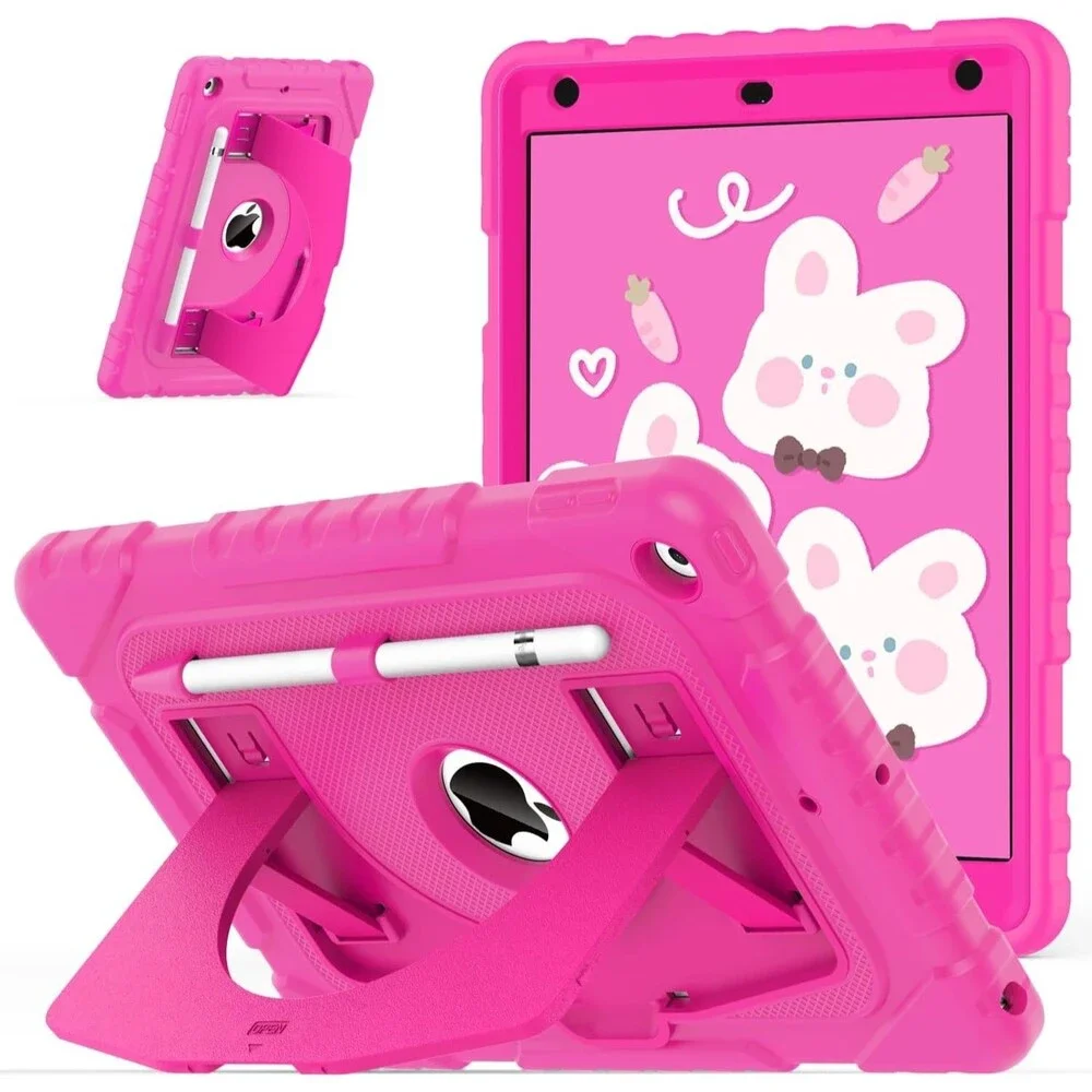 OKP iPad 9th 8th 7th Generation Case 10.2 Shockproof Rugged Kickstand Hot Pink